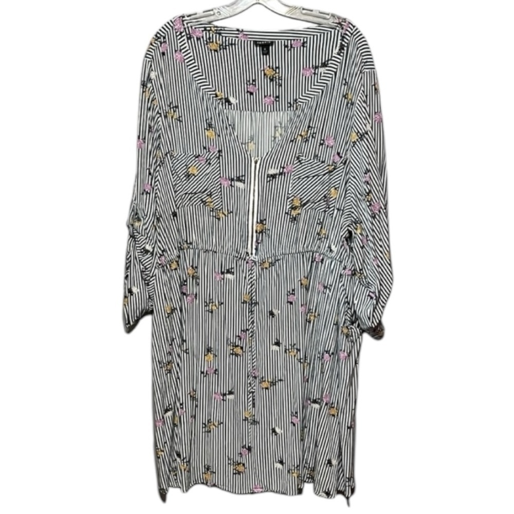 Mini Challis Zip-Front Shirt Dress Green Stripes Multi Color Floral 6X